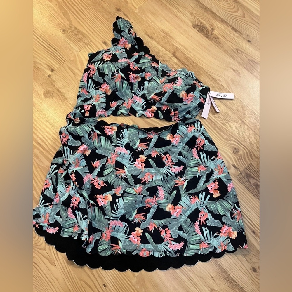 Victoria's Secret Swim One Piece Padded Off Shoulder Floral Swimsuit Skort  NWT